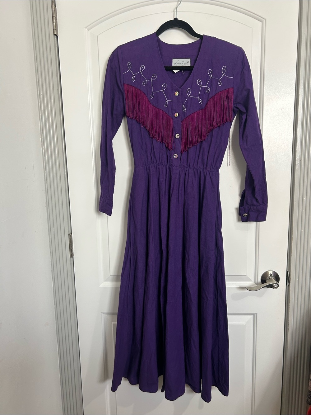 Lilia Smitty Vintage 80’s Fringe Button Purple Maxi Dress Western rodeo festival